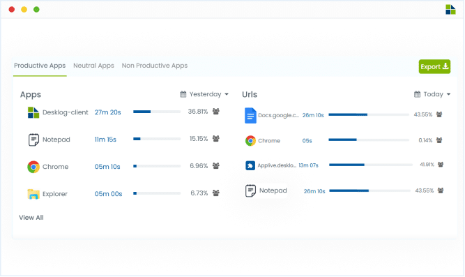App and URL tracking feature in 3.
											 time tracking software