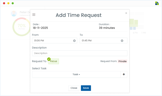 Manual time entry feature in employee time tracking software