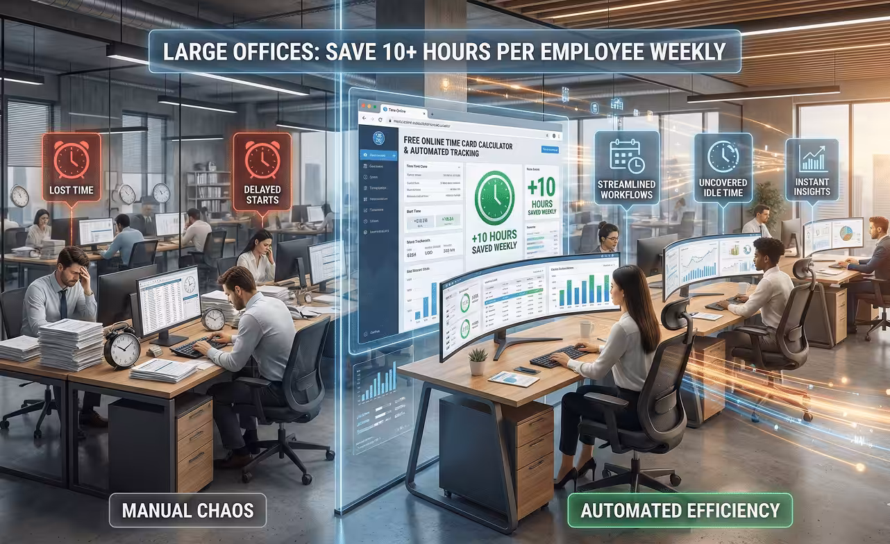 How Large Offices Can Save 10+ Hours Per Employee Weekly Using Time Management Calculators & Automated Tracking