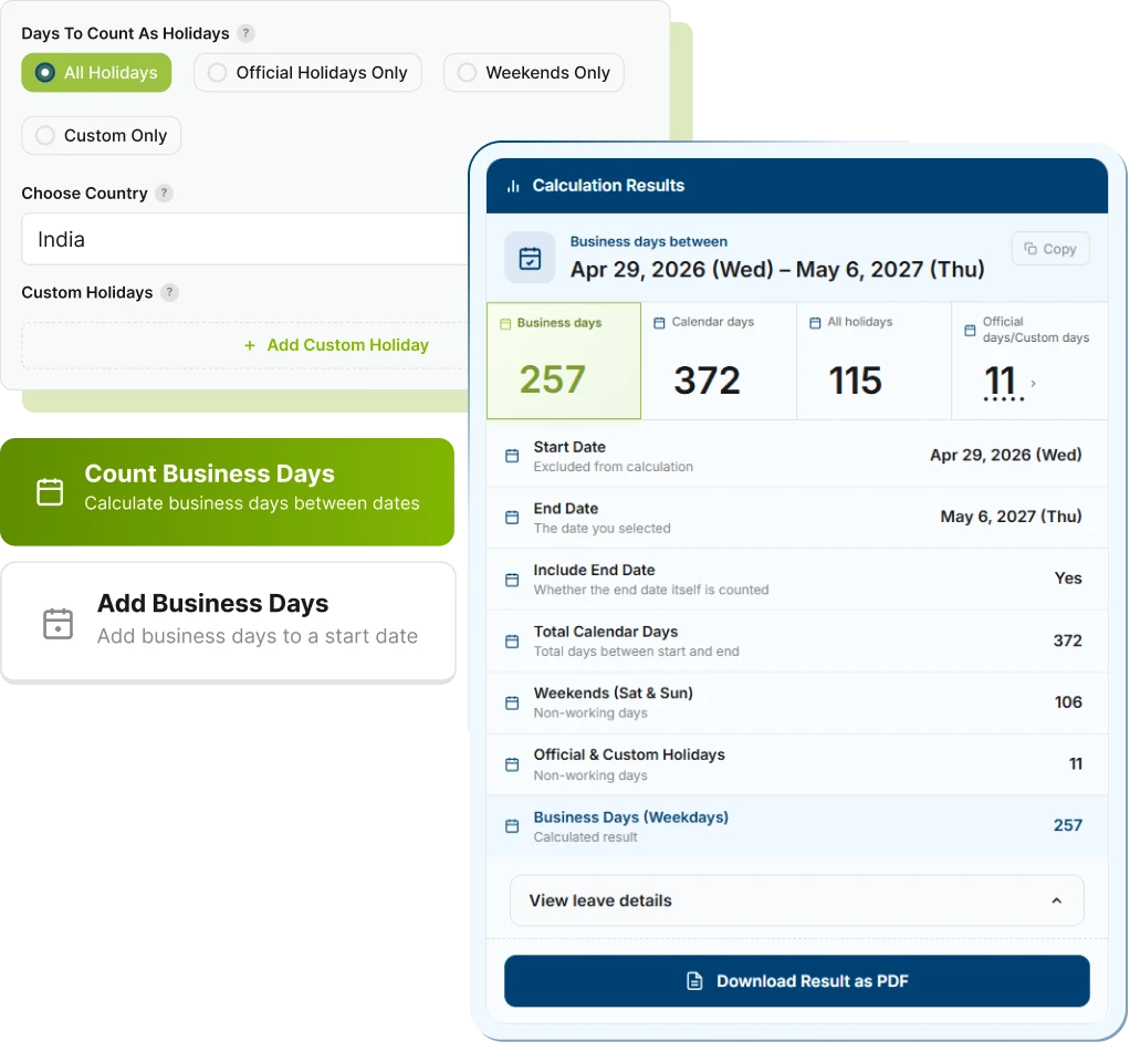 Desklog Business Days Calculator Interface